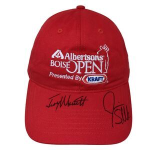 Albertsons Boise Open KRAFT Strapback Hat Red OS Adjustable Authographed Ivory